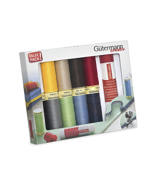 Sewing thread set with Textile glue stick